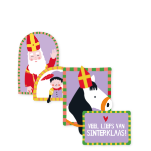 sinterklaasfiguren stickers in lila, geel en groene kleuren